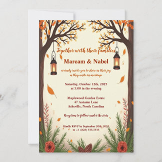 Rustic Autumn Forest Lanterns Wedding Invitation | Inbjudningar