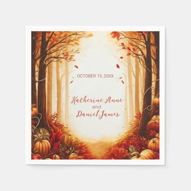Rustic Autumn Forest Pumpkin Wedding Pappersservett (Framsidan)