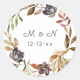 Rustic Autumn Greenery Monogram Runt Klistermärke