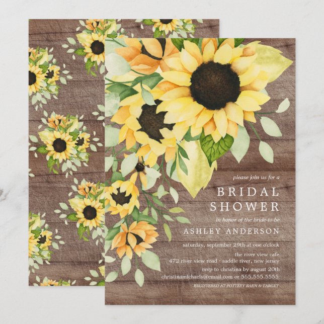 Rustic Autumn Gult SolrossolrosMöhippa Inbjudningar (Fram/baksida)