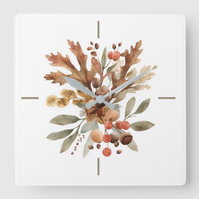 Rustic Autumn Harvest Botanical Wall Clock Fyrkantig Klocka (Framsida)