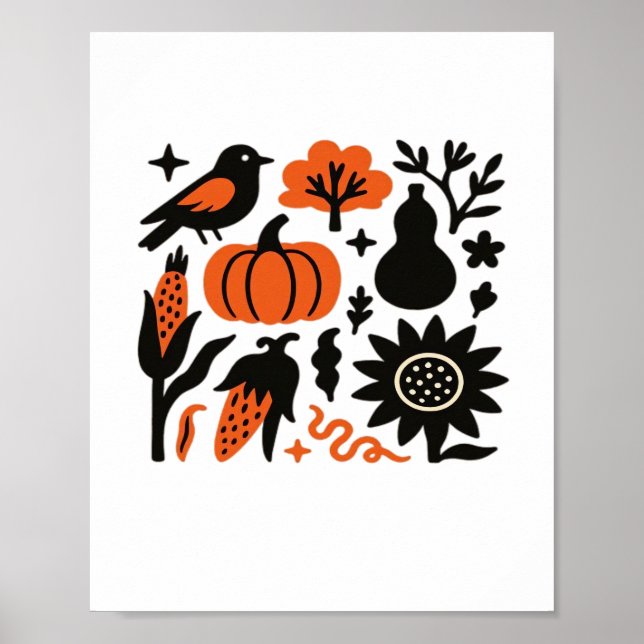 Rustic Autumn Harvest Folk Classic T-Shirt Poster (Framsidan)