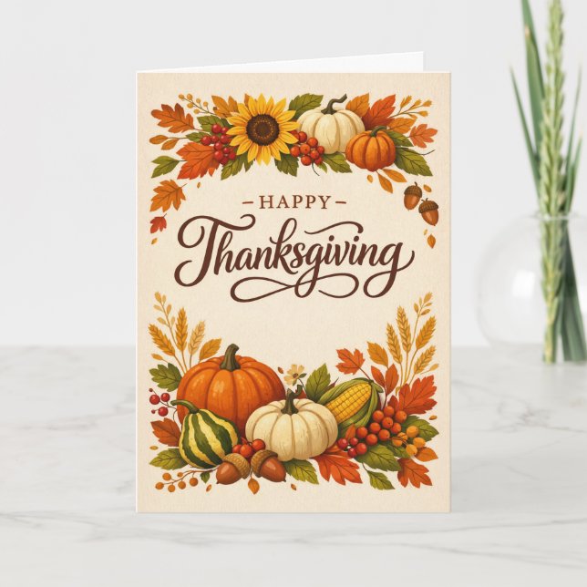 Rustic Autumn Harvest Happy Thanksgiving Kort (Framsida)