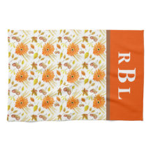 Rustic Autumn Harvest Orange Blommigt Monogram