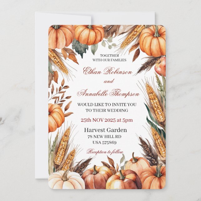 Rustic Autumn Harvest Wedding Invitation Inbjudningar (Framsida)
