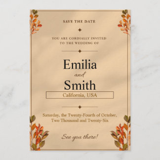 Rustic Autumn Leaves Save the Date Card 5x7 Inbjudningar