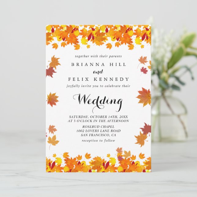 Rustic Autumn Leaves Wedding Inbjudningar (Stående Fram)