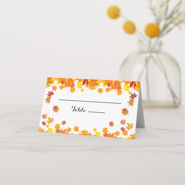 Rustic Autumn Leaves Wedding Placeringskort (Framsida)