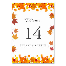 Rustic Autumn Leaves Wedding Table Number Card Bordsnummer