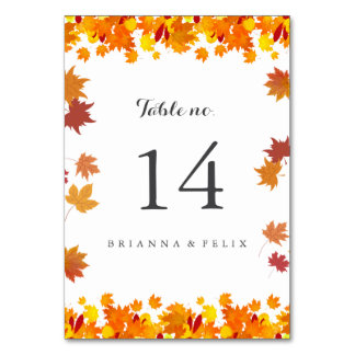 Rustic Autumn Leaves Wedding Table Number Card Bordsnummer