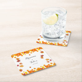 Rustic Autumn Leaves Wedding Underlägg Papper Kvadrat