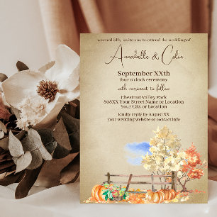 Rustic Autumn Ligcape Träd & Pumpkins Parchment Inbjudningar