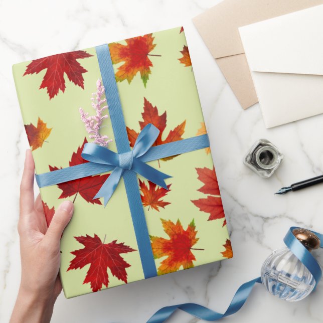 Rustic Autumn Maple Löv Seamless Mönster Presentpapper (Gifting)