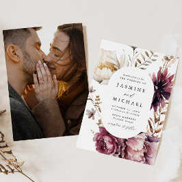 Rustic Autumn Marsala Blommigt Ram Photo Bröllop Inbjudningar