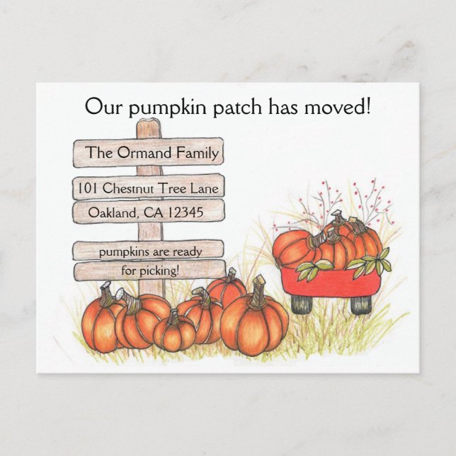 Rustic Autumn Ny adress Pumpkin-korrigering Meddelande Vykort (Framsida)