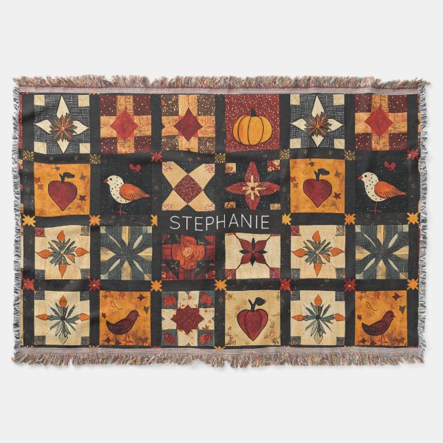 Rustic Autumn Patchwork Quilt Mönster | Jordbruksf Filt (Framsidan)