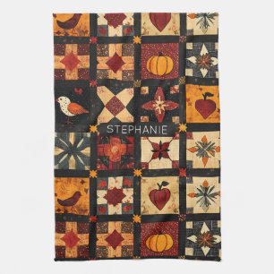 Rustic Autumn Patchwork Quilt Mönster   Jordbruksf Kökshandduk