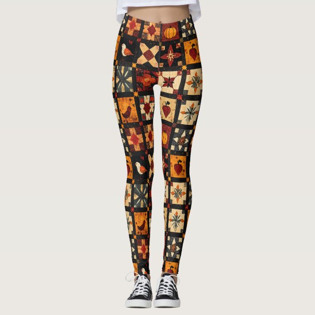 Rustic Autumn Patchwork Quilt Mönster | Jordbruksf Leggings (Framsida)