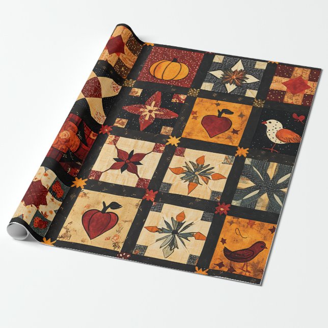 Rustic Autumn Patchwork Quilt Mönster | Jordbruksf Presentpapper (Utrullad)