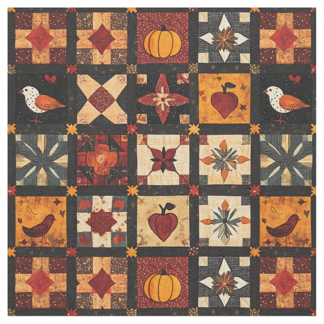 Rustic Autumn Patchwork Quilt Mönster | Jordbruksf Tyg (Närbild)