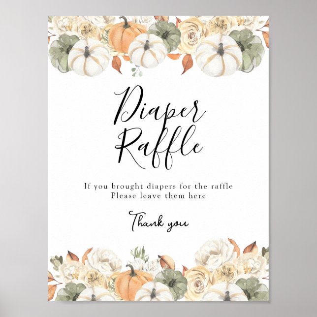Rustic Autumn Pumpkin Diaper Raffle Sign Poster (Framsidan)
