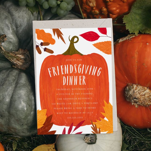Rustic Autumn Pumpkin Friendsgiving Middag Inbjudningar (Skapare uppladdad)