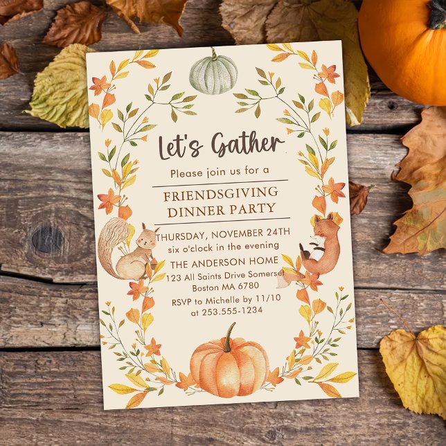 Rustic Autumn Pumpkin Friendsgiving Middag Inbjudningar (Skapare uppladdad)