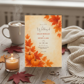 Rustic Autumn Pumpkin Watercolor Bröllop Inbjudningar