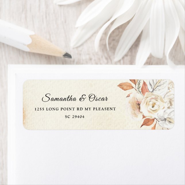 Rustic Autumn Pumpkins & Flowers  Returadress Etikett (Insitu)