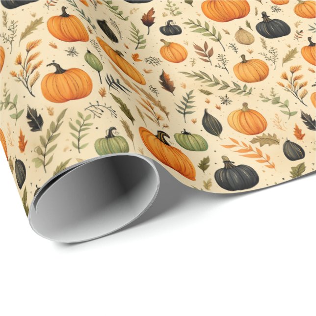 Rustic Autumn Pumpkins & Leaves in Moody Harvest  Presentpapper (Rullad Hörn)
