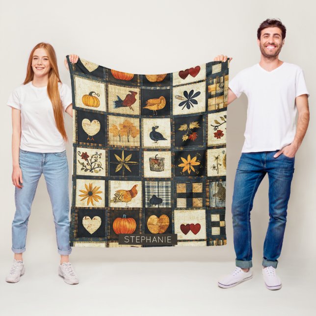 Rustic Autumn Quilt Mönster | Farmhouse Patchwork Fleecefilt (På plats)