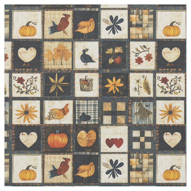 Rustic Autumn Quilt Mönster | Farmhouse Patchwork Tyg (Närbild)