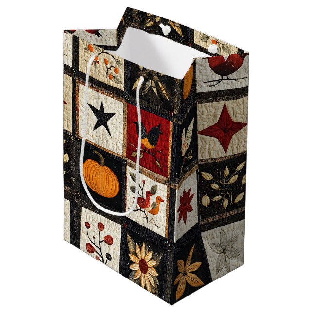 Rustic Autumn Quilt Mönster | Harvest Folk Motifs (Framsidan Vinklad)
