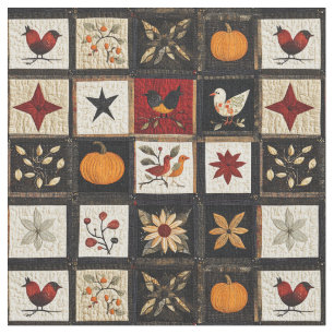 Rustic Autumn Quilt Mönster Harvest Folk Motifs Tyg