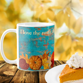 Rustic Autumn Red Lövs & Pumpkins Inspirational Kaffemugg