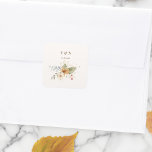 Rustic Autumn Ro Watercolor Botanical Fyrkantigt Klistermärke<br><div class="desc">Romantik på hösten bröllop fångas upp i denna elegant med vattenfärg ro och grön i varm Höst färger av terrakotta,  elfenben,  rost,  kastanj,  dammblått och sage grönt med beröring av guld-gnistor. I den här designen finns också unika textbilder i ett anpassningsbar-calligraphy-skript med färg som kan anpassas i designredigeraren.</div>