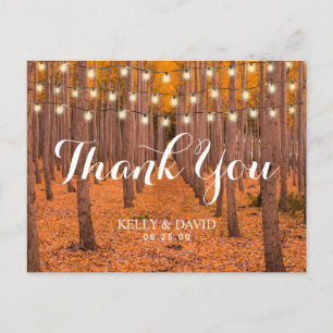 Rustic Autumn Skogen Fall Wedding Tack Vykort