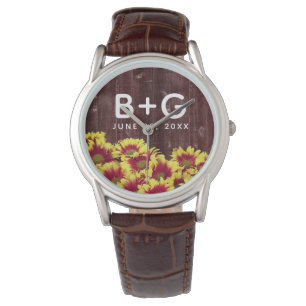 Rustic Autumn-solblommor på stängsel Bröllop Armbandsur