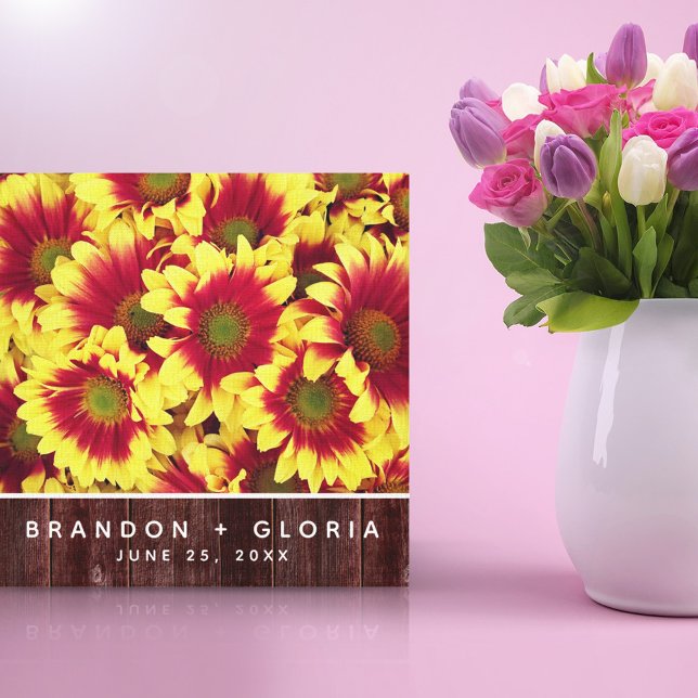 Rustic Autumn-solblommor på stängsel Bröllop Canvastryck (Skapare uppladdad)