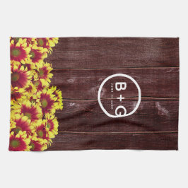 Rustic Autumn-solblommor på stängsel Bröllop Kökshandduk