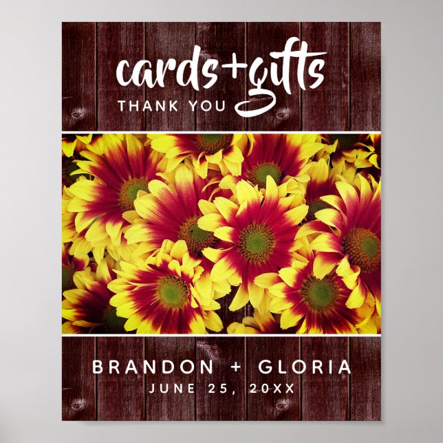 Rustic Autumn-solblommor på stängsel Bröllop Poster (Framsidan)