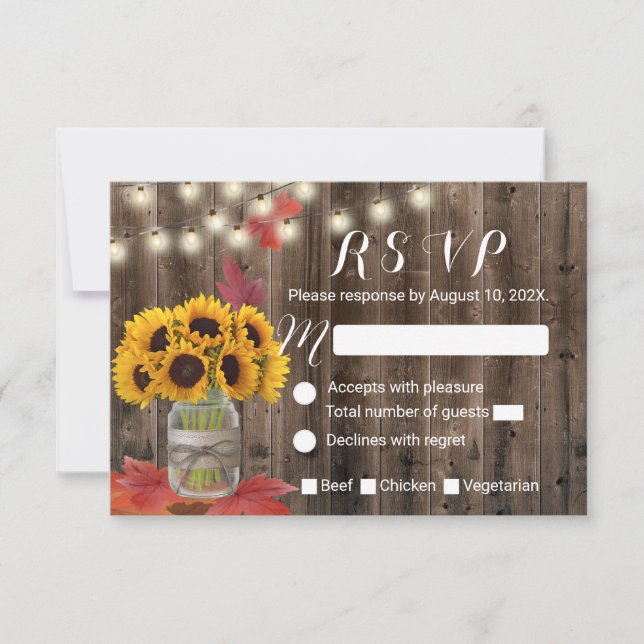 Rustic Autumn Solros Burk Fall Wedding OSA Kort (Framsida)