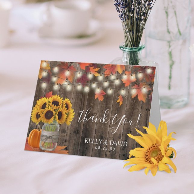 Rustic Autumn Solros Burk Fall Wedding Tack Kort (Skapare uppladdad)