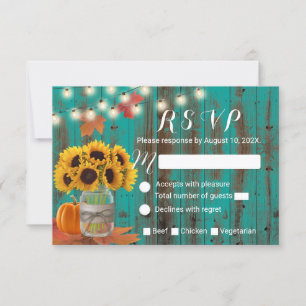 Rustic Autumn Solros Burk Teal Barn Bröllop OSA Kort