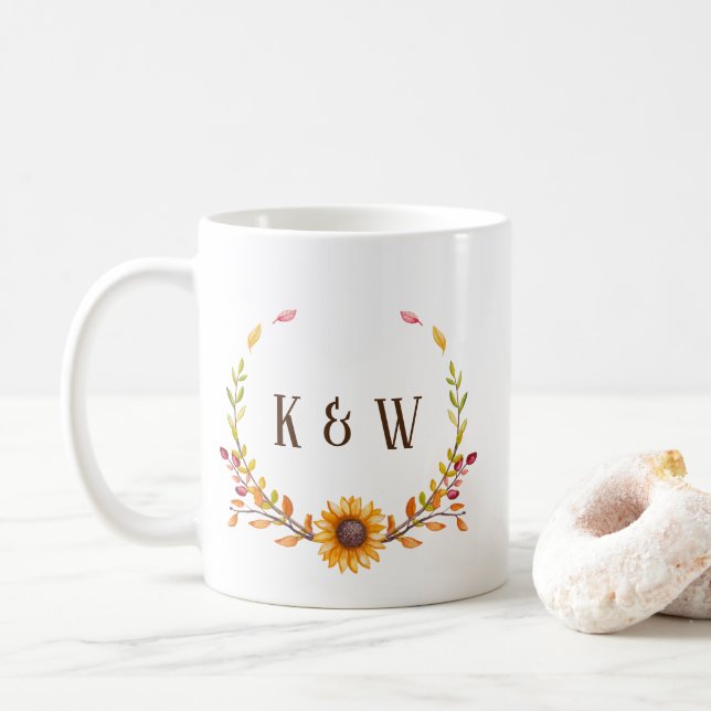 Rustic Autumn Solros Duo Monogram Kaffemugg (Med munk)