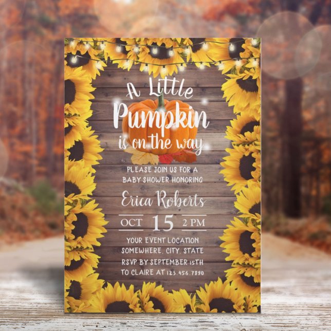 Rustic Autumn Solros Little Pumpkin Baby Shower Inbjudningar (Skapare uppladdad)