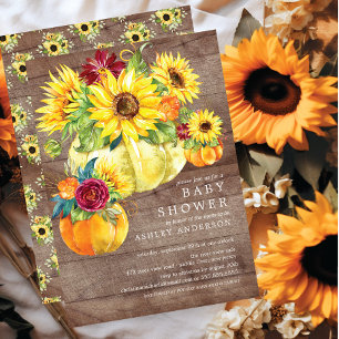 Rustic Autumn Solros Pumpkin Baby Shower Inbjudningar