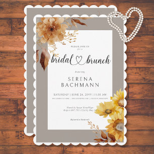 Rustic Autumn Solros Taupe White Möhippa Brunch Inbjudningar