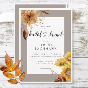 Rustic Autumn Solros Taupe White Möhippa Brunch Inbjudningar