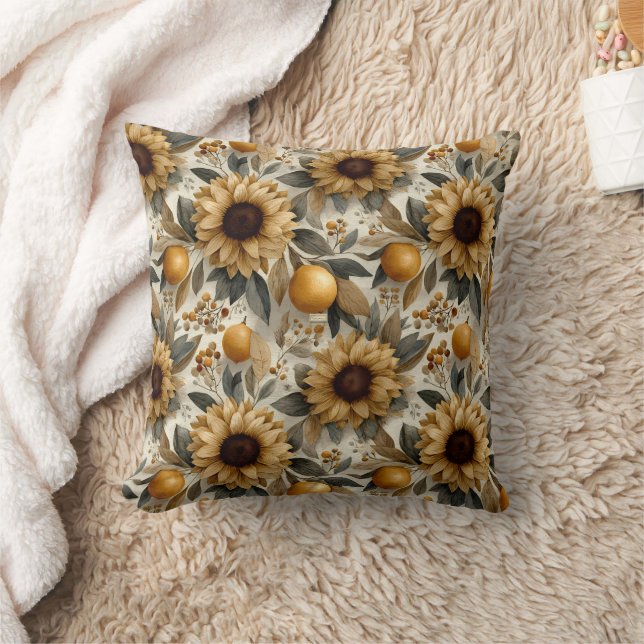 Rustic Autumn Sunblommor & Citrus Kudde (Filt)